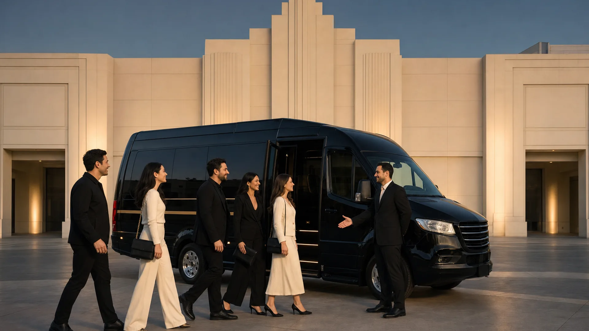A private group meets a near-black charter outside Burbank City Hall